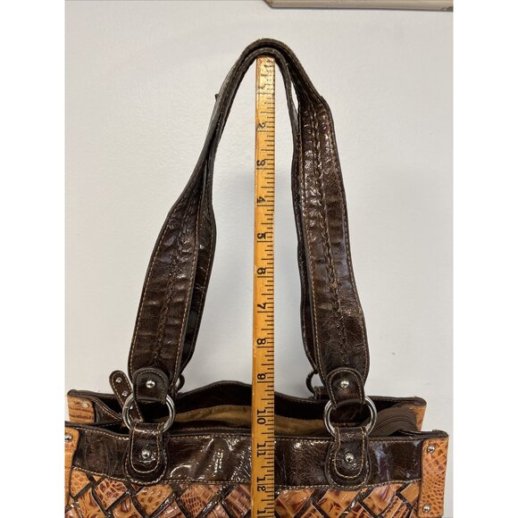 MC Mark Chantel Croc Embossed Leather Brown Tan Faux Croc Purse Shoulder Bag - Picture 10 of 11